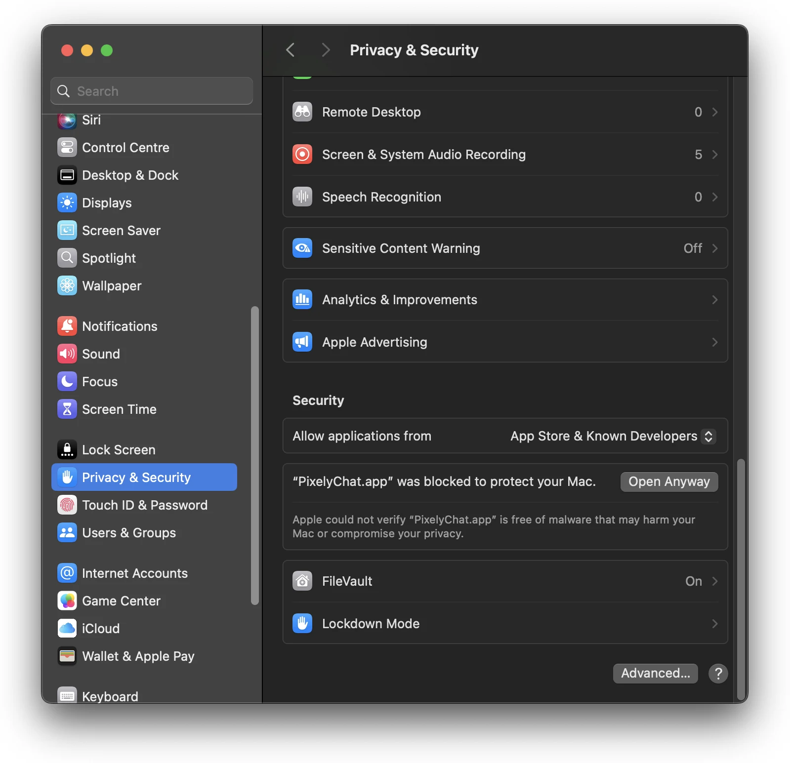 Confidentialité et sécurité macOS montrant « Ouvrir quand même »