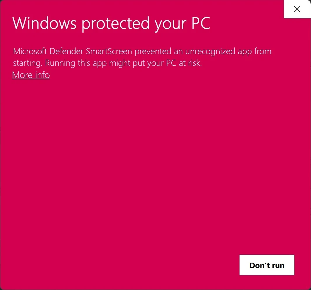 Peringatan Windows SmartScreen menampilkan "Info lainnya"