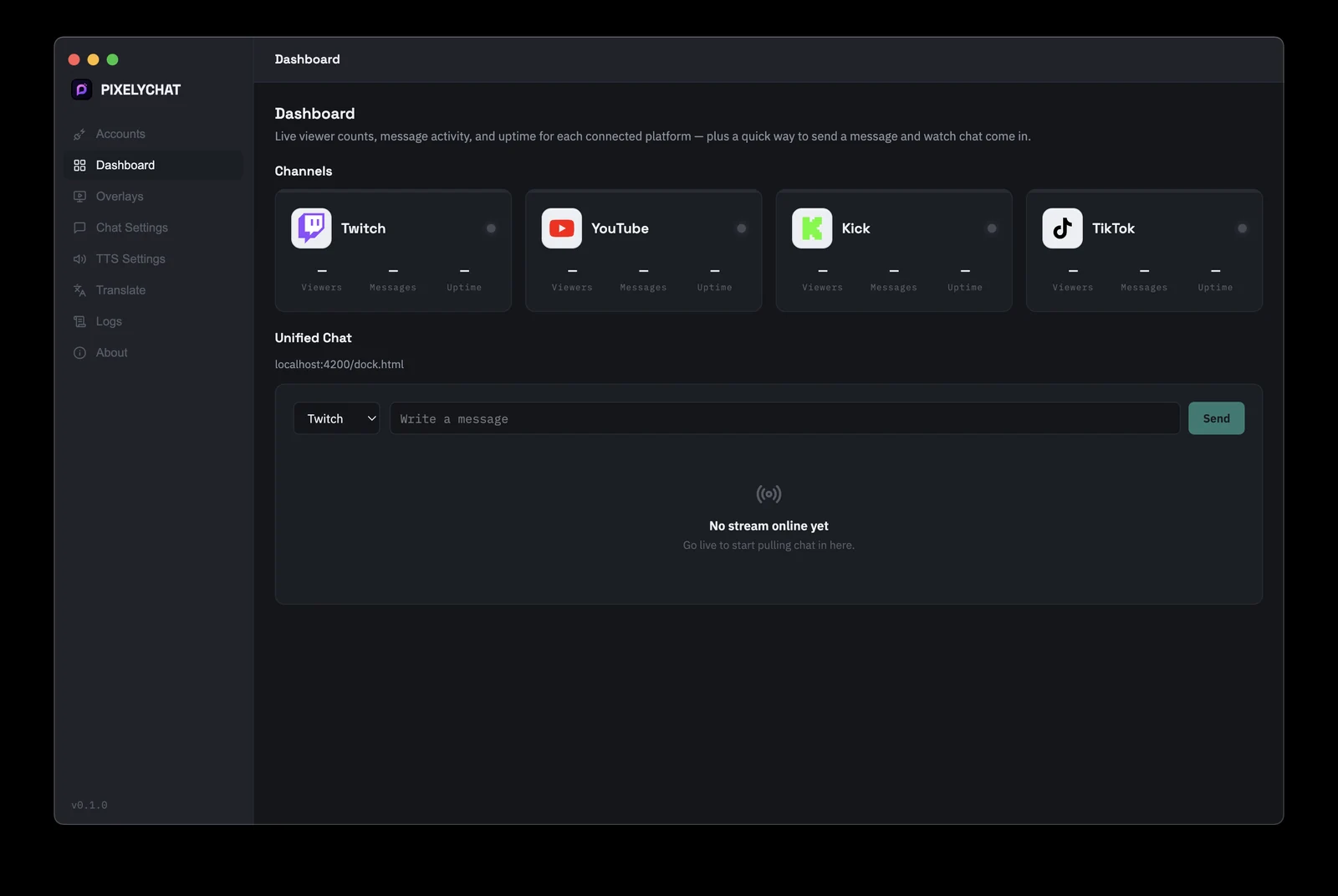 PixelyChat Dashboard Interface
