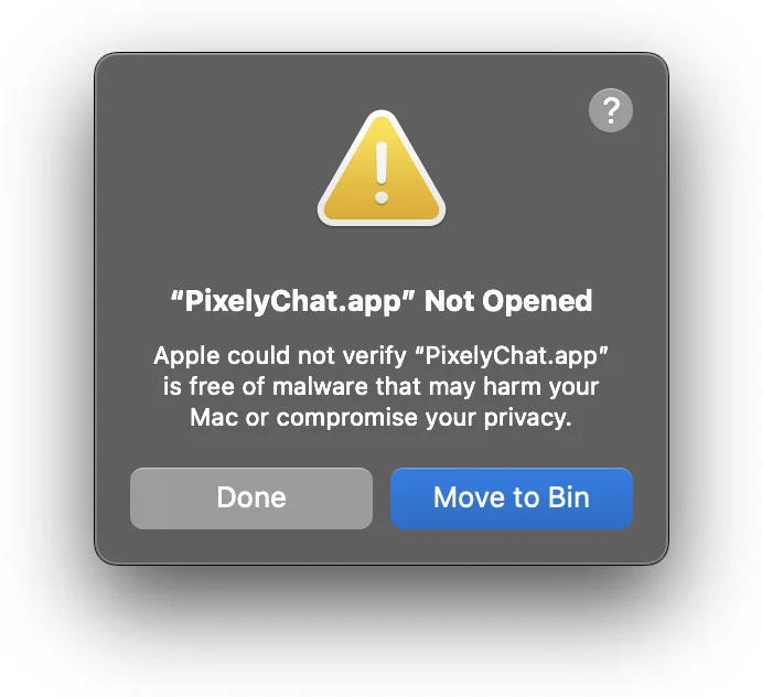 macOS warning blocking PixelyChat