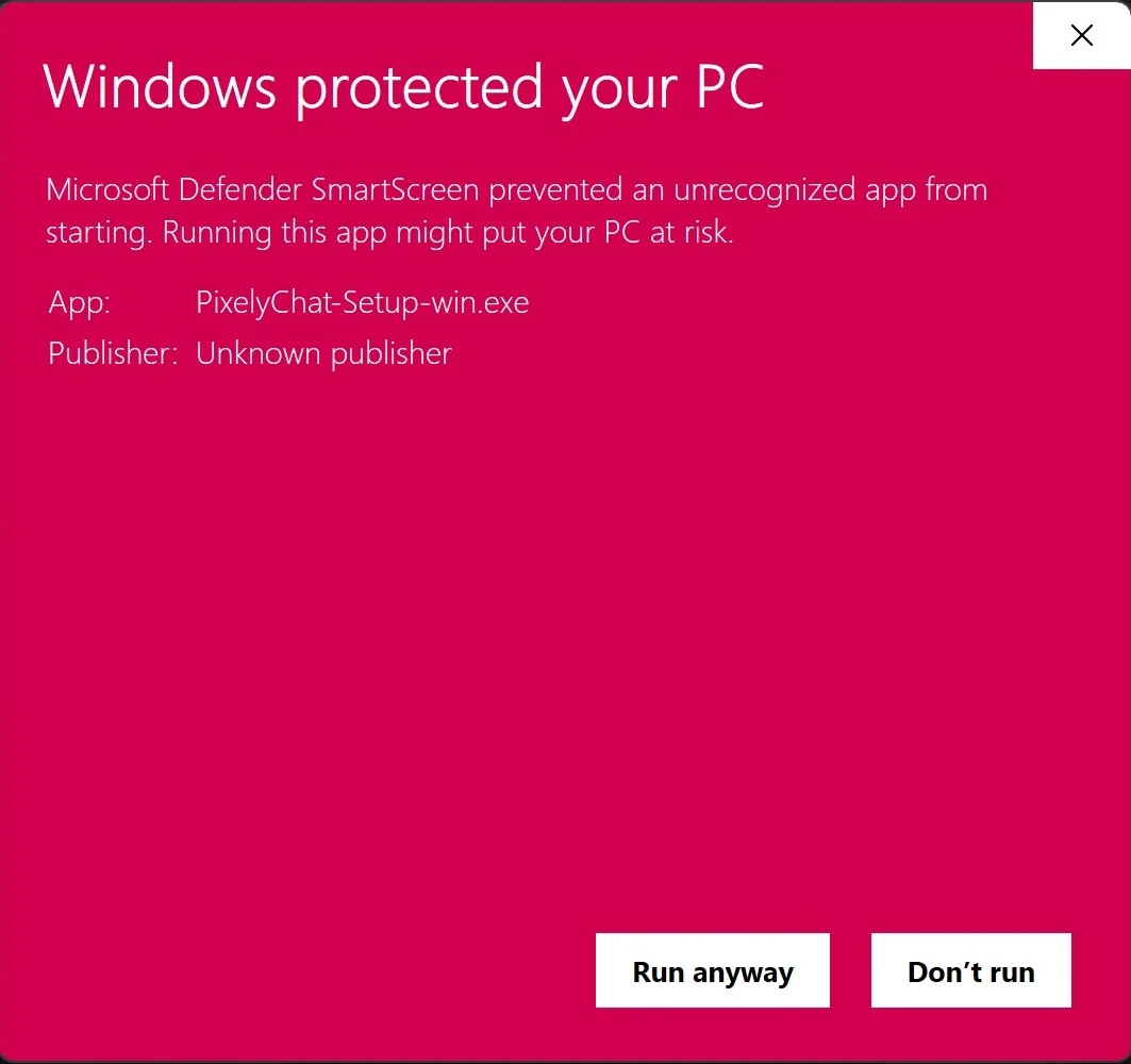 「実行」を表示するWindows SmartScreenの警告