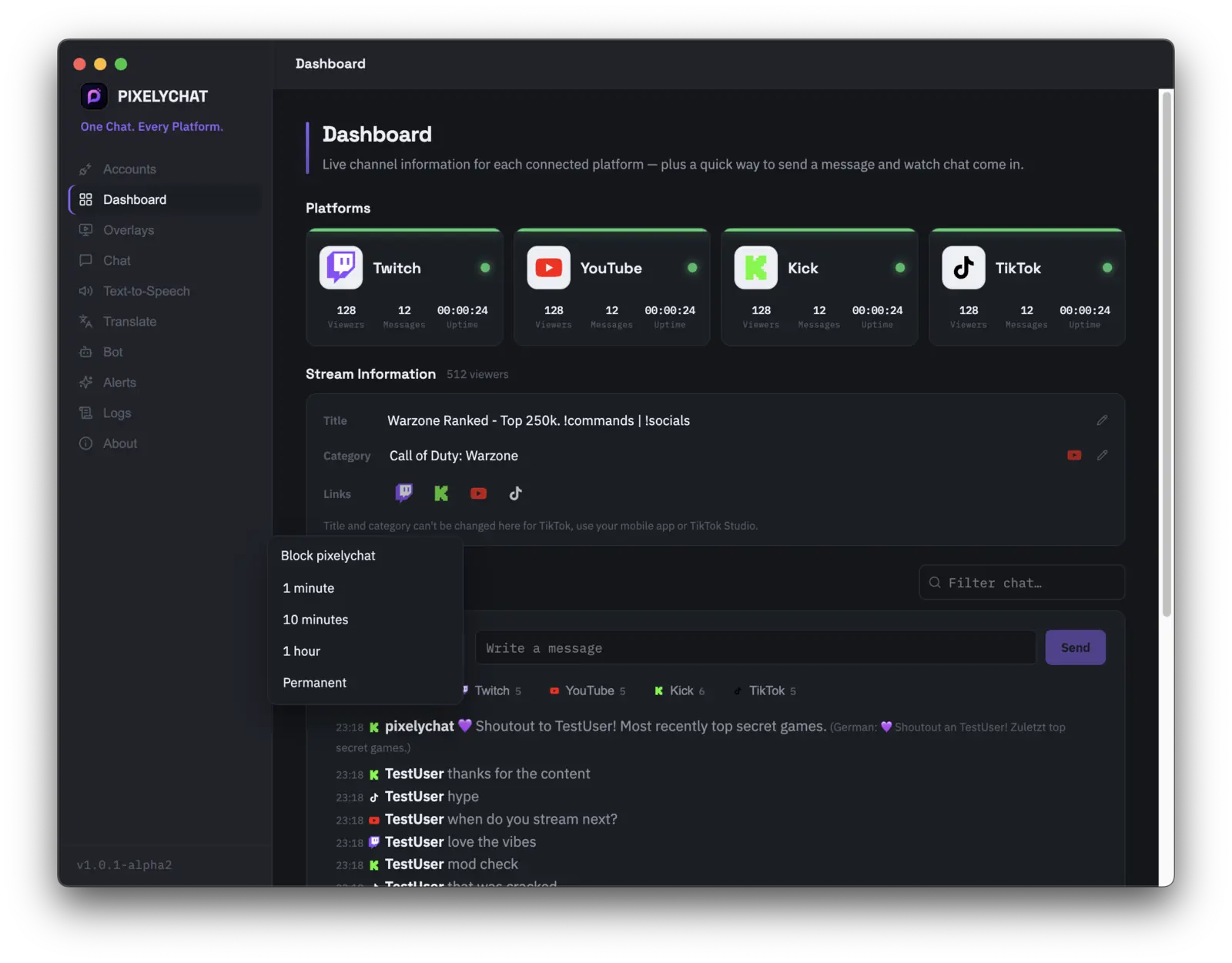 PixelyChat moderation interface