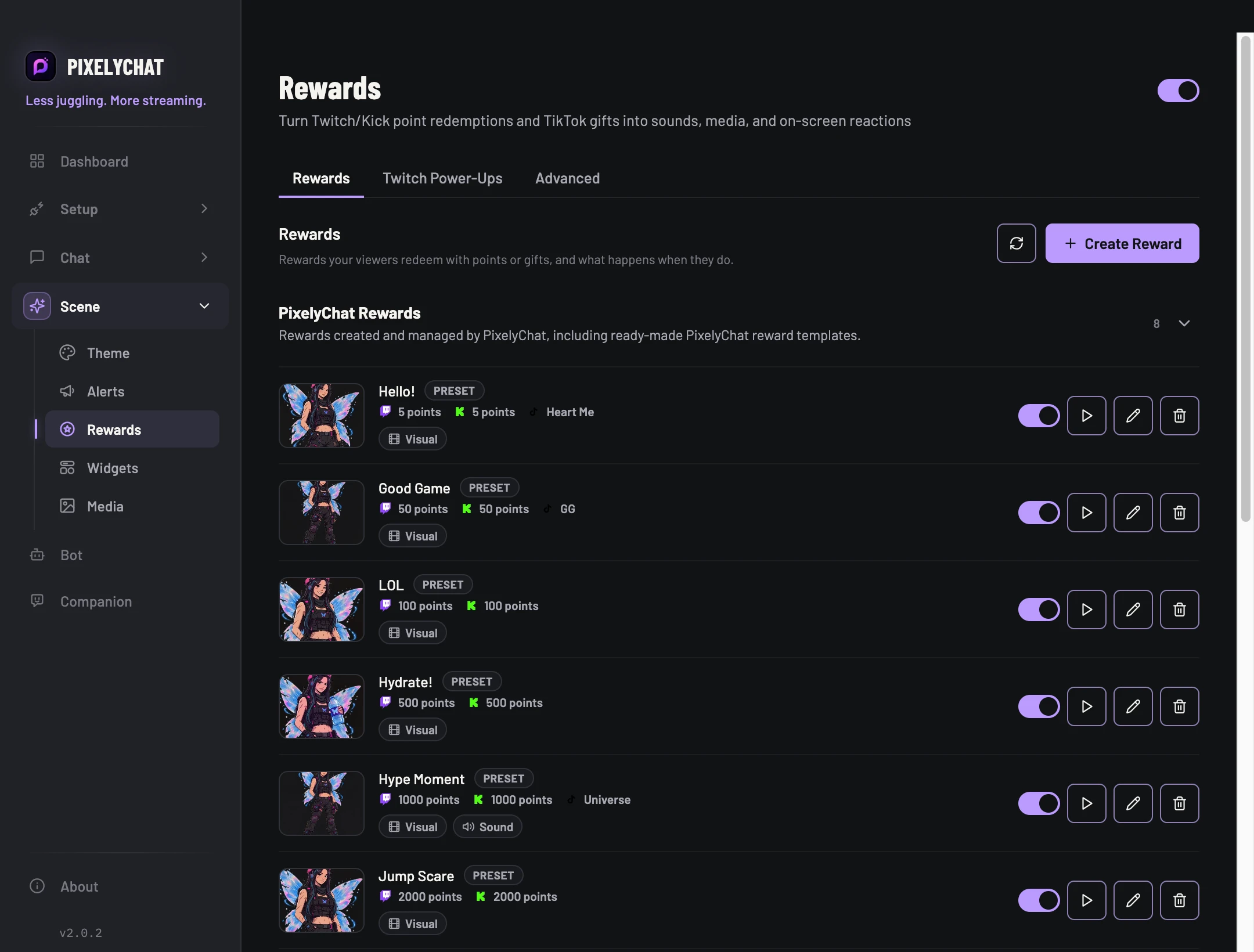 Rewards settings